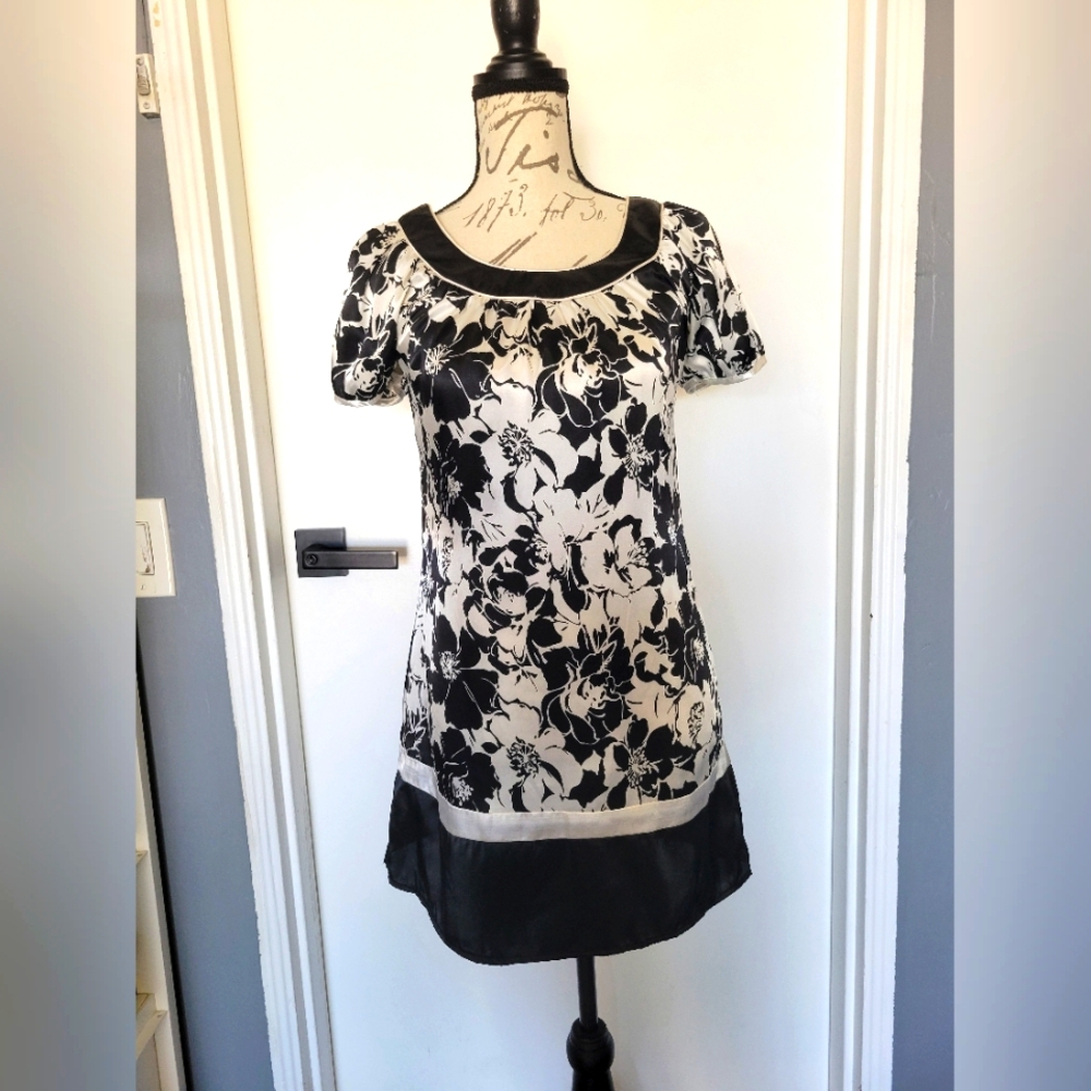 Vintage Y2K Rampage Black White Floral Satin‎ Mini Dress Size S
